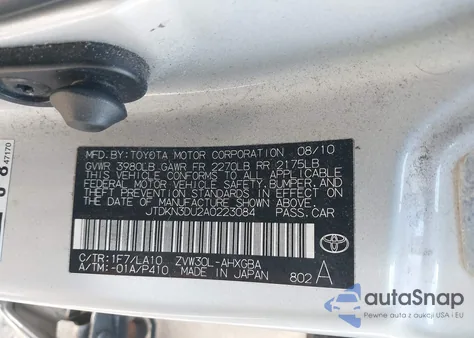 2010 Toyota Prius Iv z USA, uszkodzony, nr VIN JTDKN3DU2A0223084